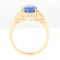 3.69 Ct Oval Mixed Cut Natural Sapphire 14K Gold Ring