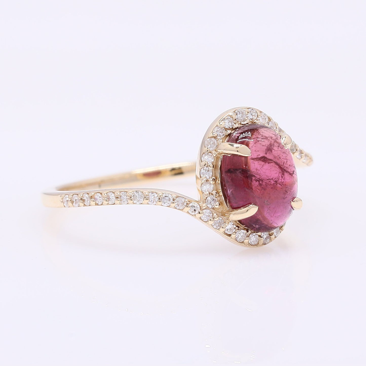 1.26 Ct Oval Cabochon Cut Natural Rubellite 14K Gold Ring