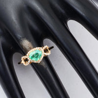 0.84 Ct Pear Mixed Cut Natural Emerald 14K Gold Ring