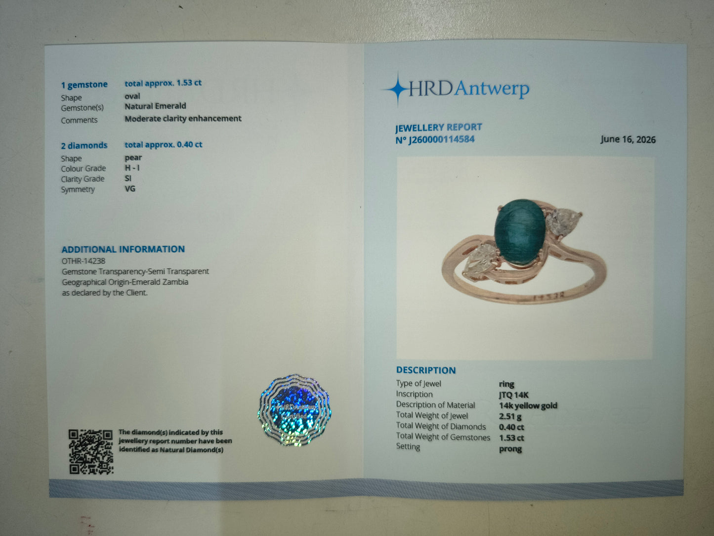 1.93 Ct Oval Natural Emerald 14K Gold Ring