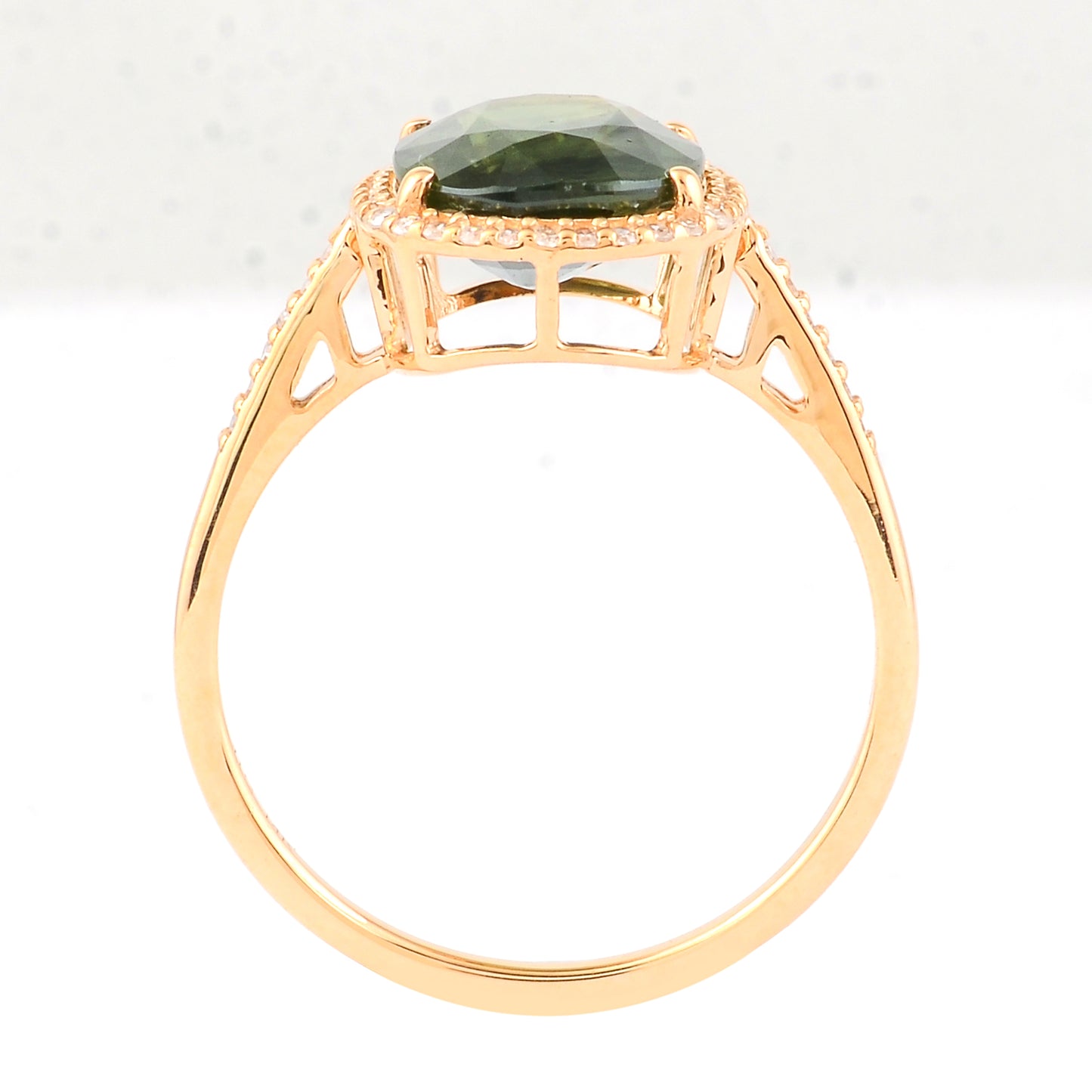 3.84 Ct Cushion Mixed Cut Natural Green Sapphire 14K Gold Ring