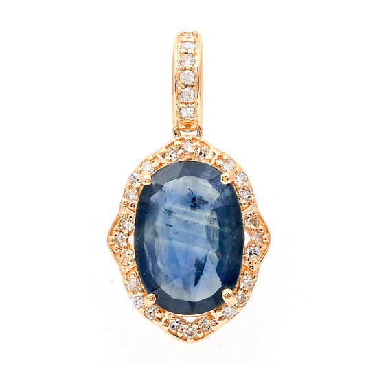 1.85 Ct Oval Mixed Cut Natural Sapphire 14K Gold Pendant