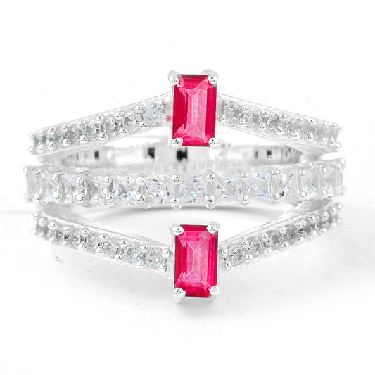2.70 Ct Octagon Pink Topaz, Cubic Zirconia 925 Sterling Silver Ring