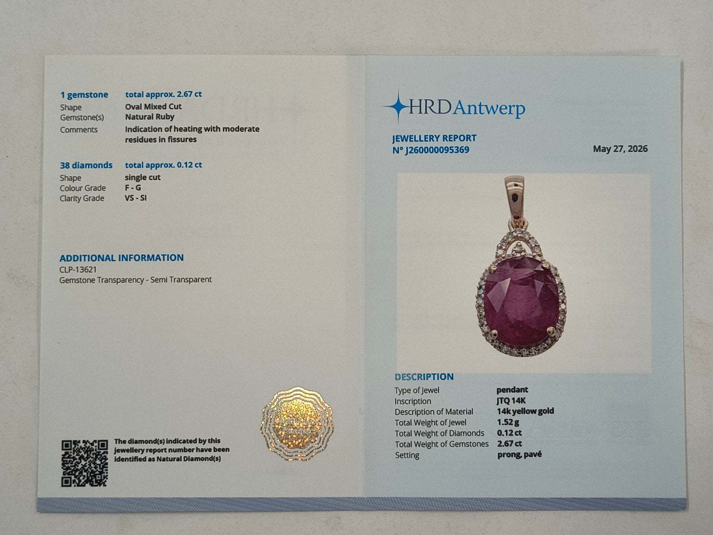 2.79 Ct Oval Mixed Cut Natural Ruby 14K Gold Pendant