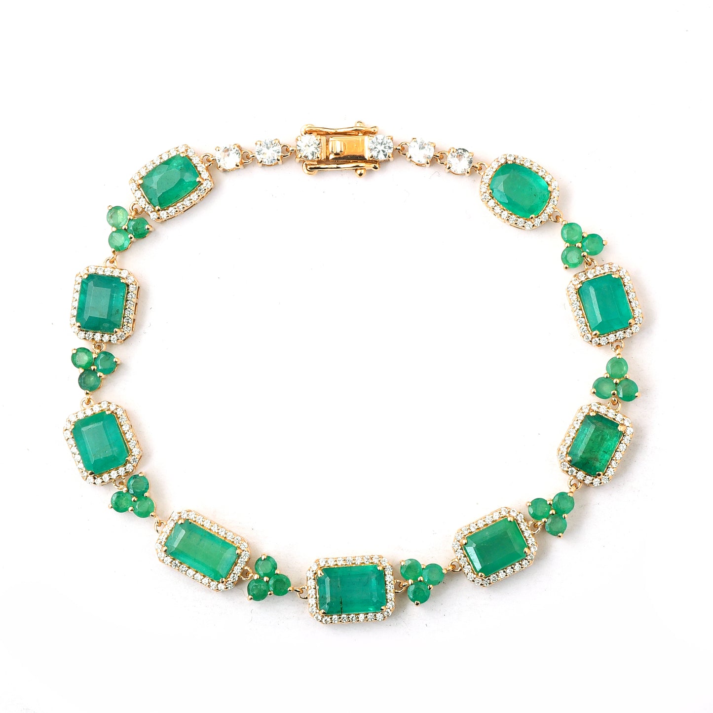 13.20 Ct Octagon, Cushion Emerald 14K Gold Bracelet