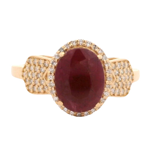 3.23 Ct Oval Mixed Cut Natural Corundum Ruby 14K Gold Ring