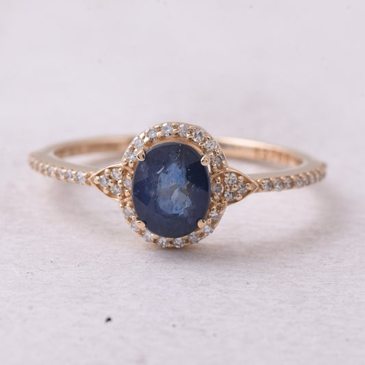 1.35 Ct Oval Mixed Cut Natural Sapphire 14K Gold Ring