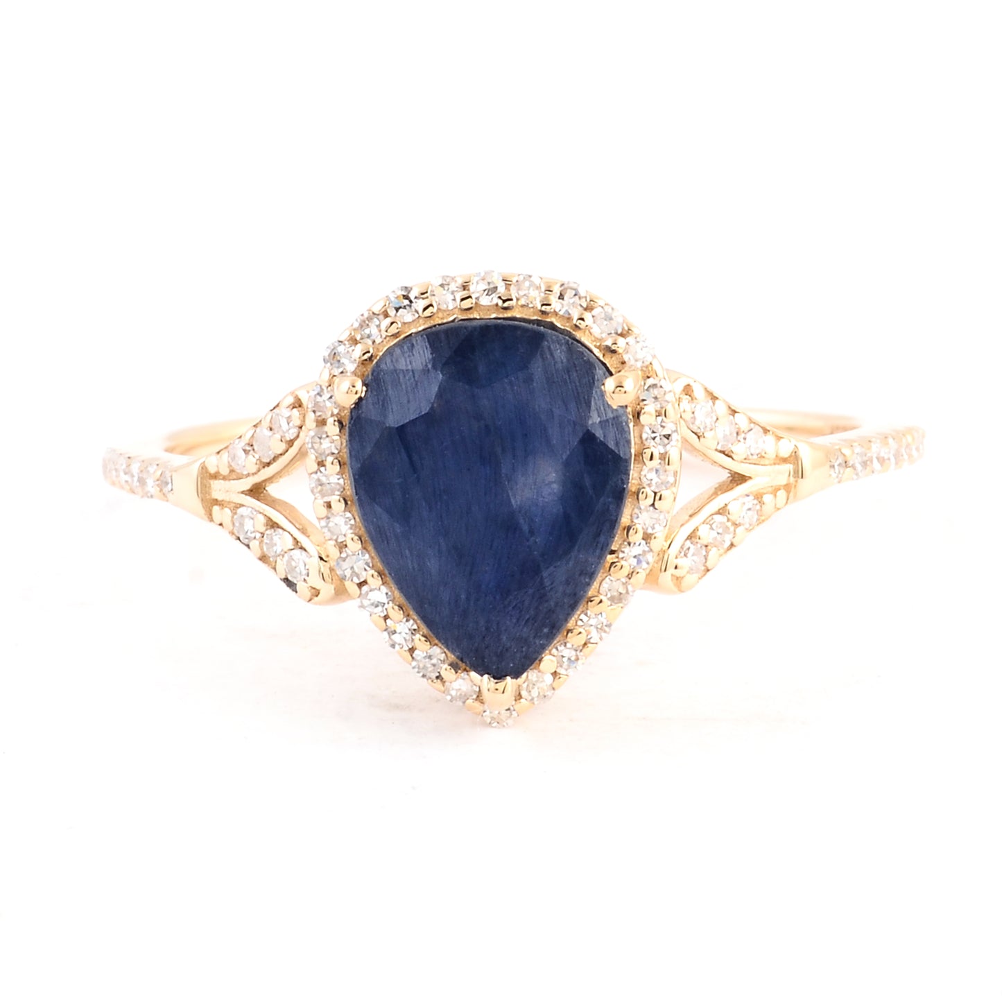2.50 Ct Pear Mixed Cut Natural Corundum Sapphire 14K Gold Ring