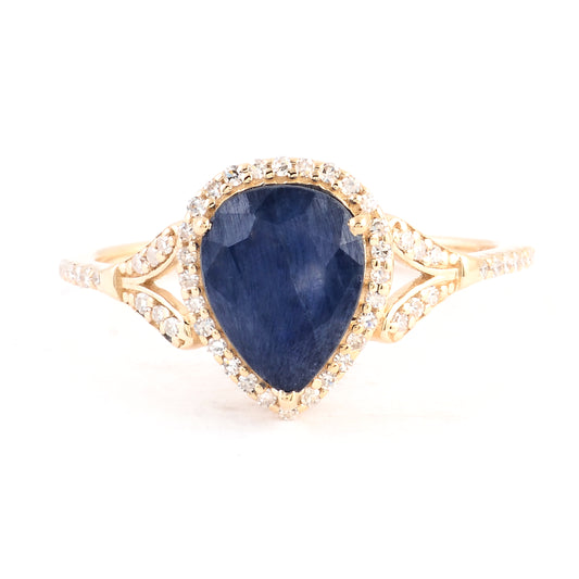 2.50 Ct Pear Mixed Cut Natural Corundum Sapphire 14K Gold Ring