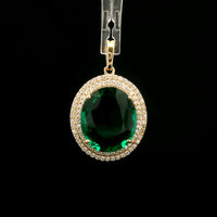 3.48 Ct Oval Mixed Cut Lab Grown Emerald 14K Gold Pendant
