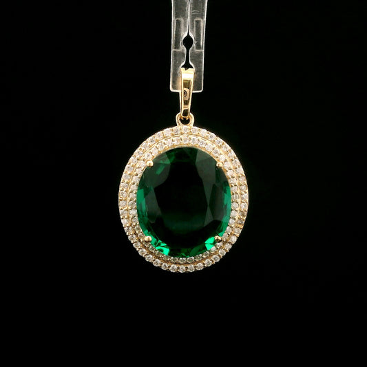 3.48 Ct Oval Mixed Cut Lab Grown Emerald 14K Gold Pendant