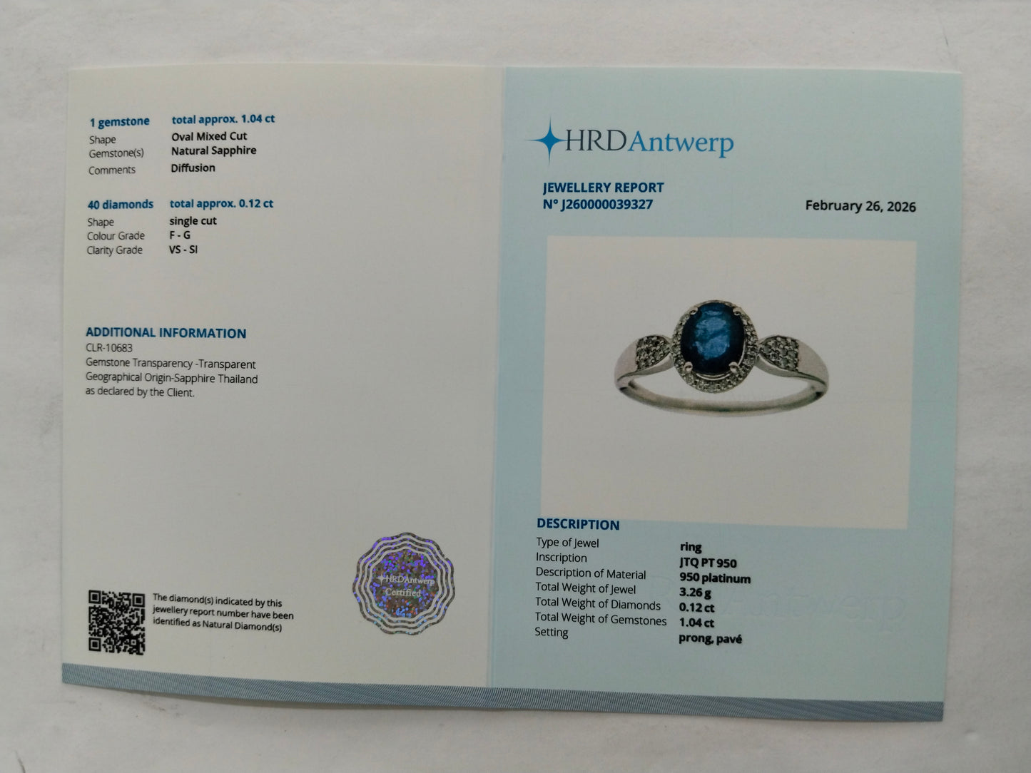 1.16 Ct Oval Mixed Cut Natural Sapphire 950 Platinum Ring