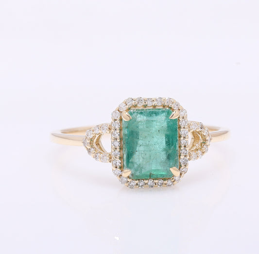 1.62 Ct Octagon Step Cut Natural Emerald 14K Gold Ring