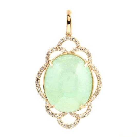14.13 Ct Oval Cabochon Natural Beryl Emerald 14K Gold Pendant