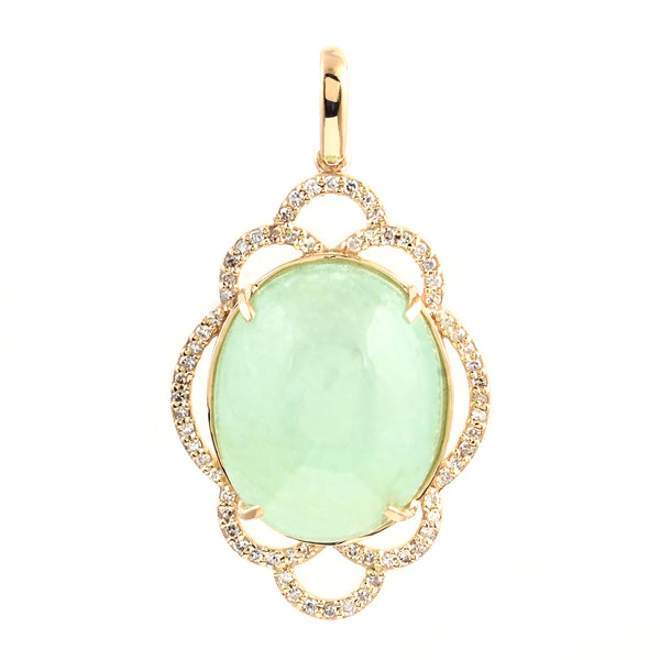 14.13 Ct Oval Cabochon Natural Beryl Emerald 14K Gold Pendant