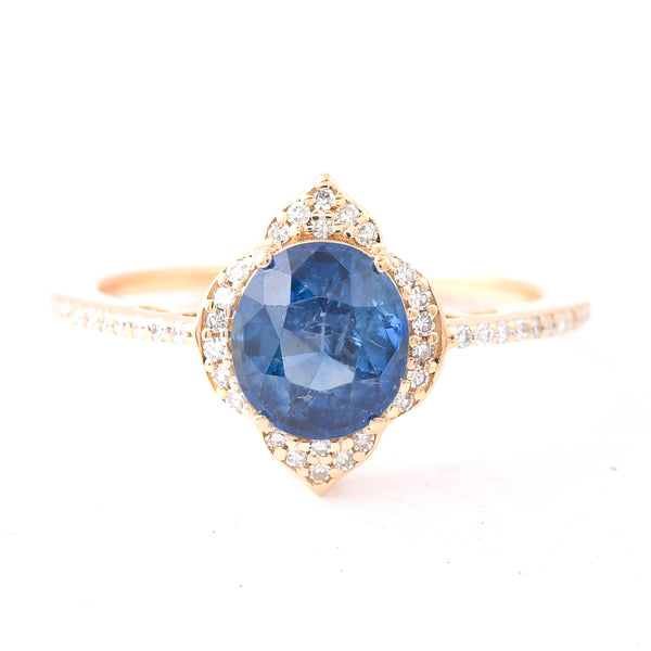 1.91 Ct Oval Mixed Cut Natural Sapphire 14K Gold Ring