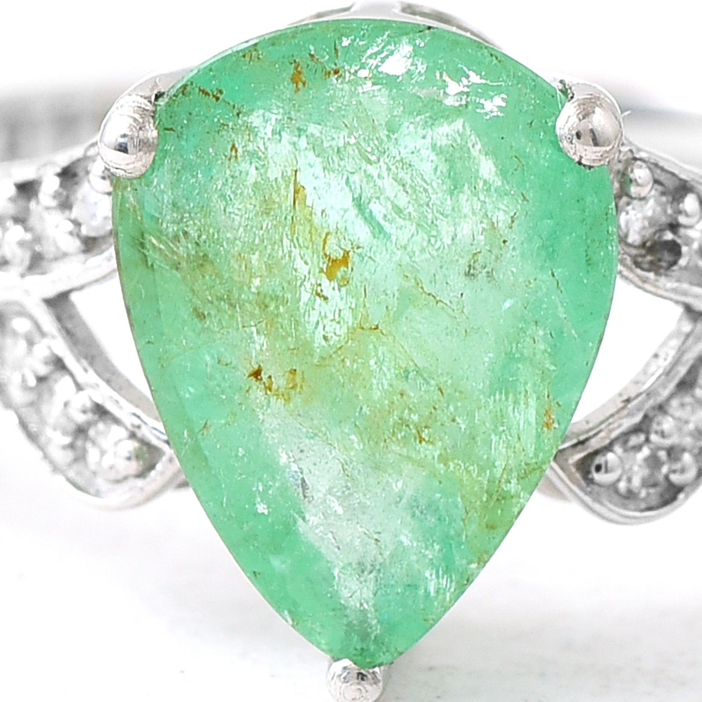 2.25 Ct Pear Mixed Cut Natural Emerald 950 Platinum Ring