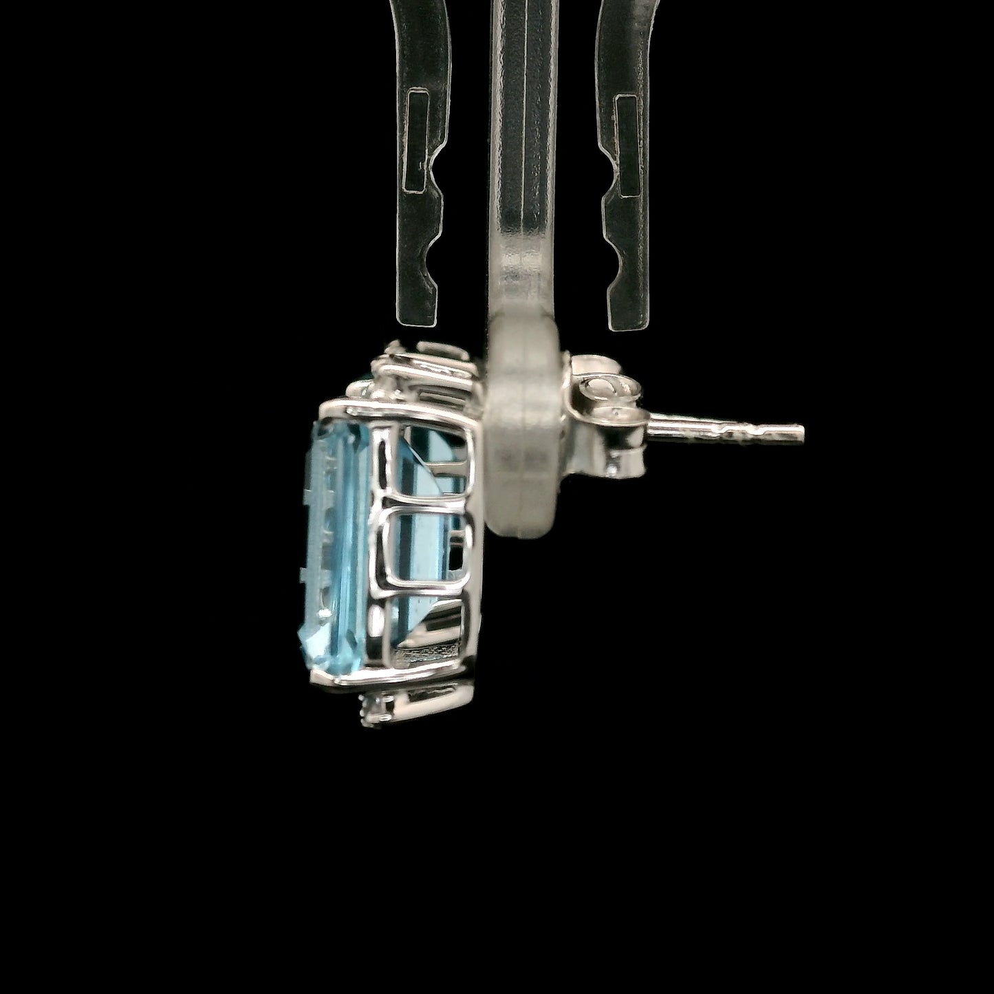 8.59 Ct Octagon Blue Topaz, White Zircon 925 Sterling Silver Earrings