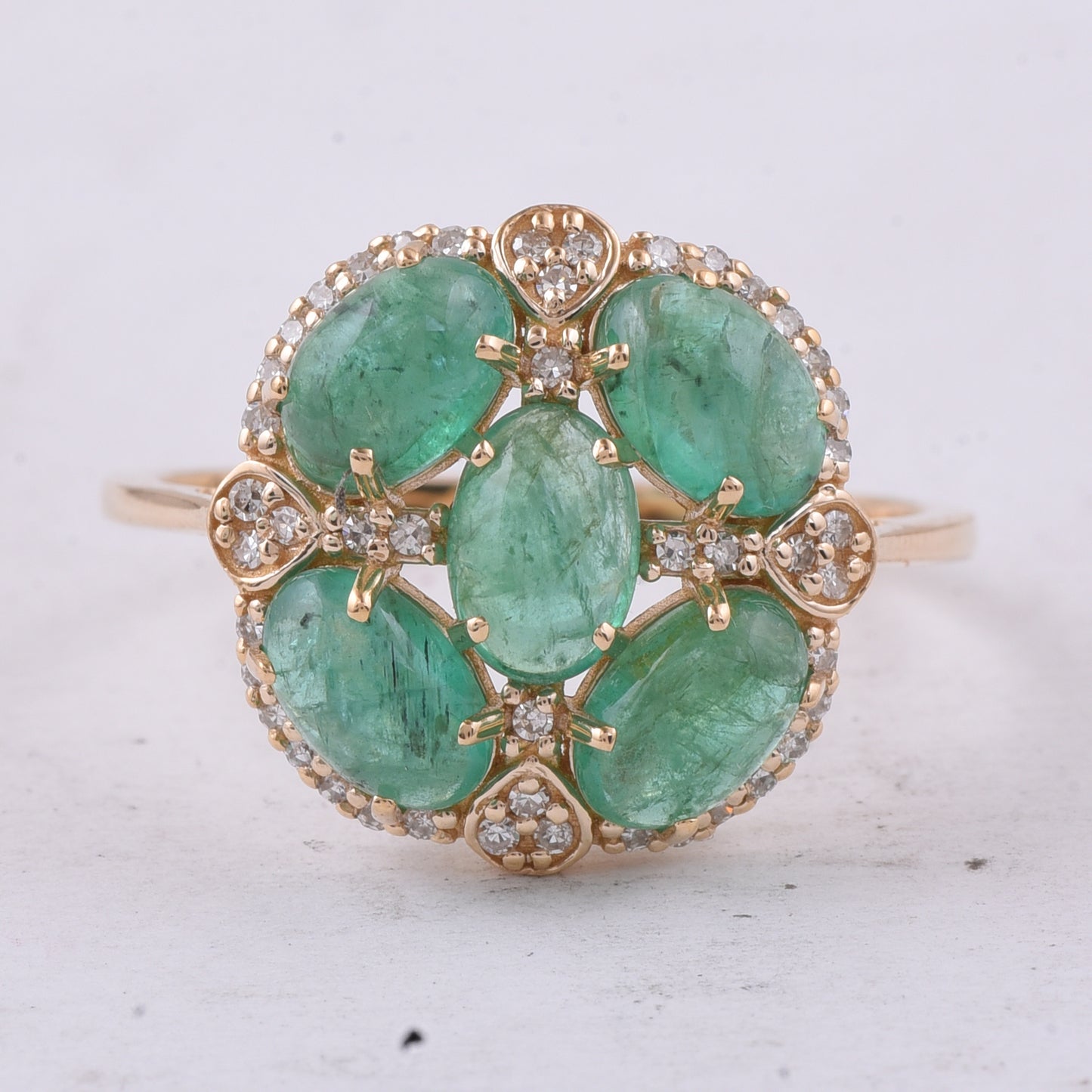 2.53 Ct Oval Cabochon Cut Natural Emerald 14K Gold Ring