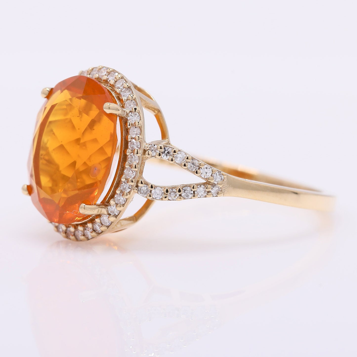 2.55 Ct Oval Mixed Cut Natural Fire Opal 14K Gold Ring