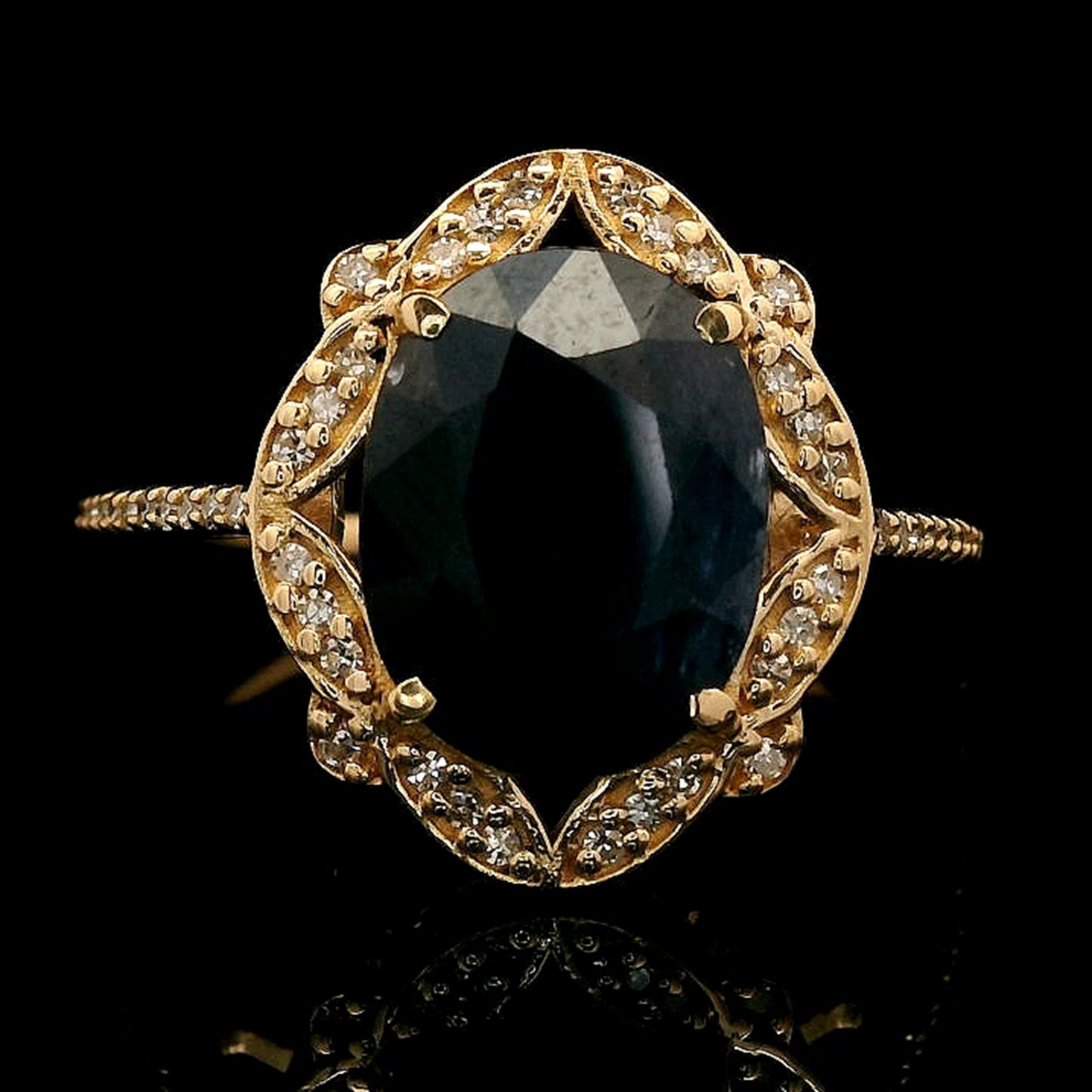 3.74 Ct Oval Mixed Cut Natural Sapphire 14K Gold Ring