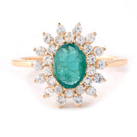2.32 Ct Oval Mixed Cut Natural Emerald 14K Gold Ring