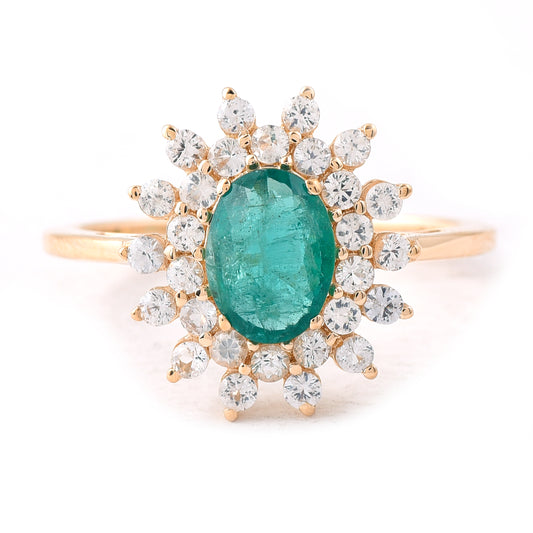 2.32 Ct Oval Mixed Cut Natural Emerald 14K Gold Ring