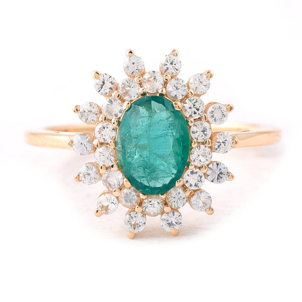 2.32 Ct Oval Mixed Cut Natural Emerald 14K Gold Ring
