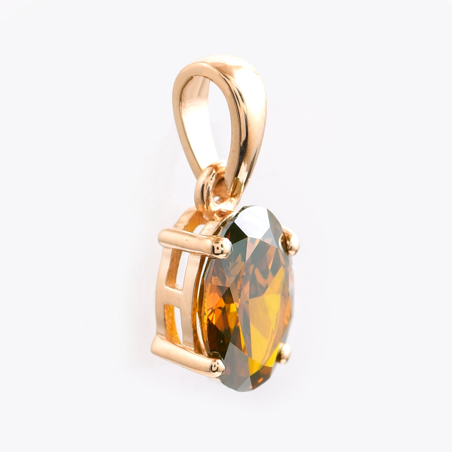 0.72 Ct Oval Red Diamond 14K Gold Pendant