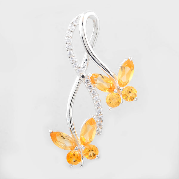 1.65 Ct Marquise Citrine, Cubic Zirconia 925 Sterling Silver Pendant
