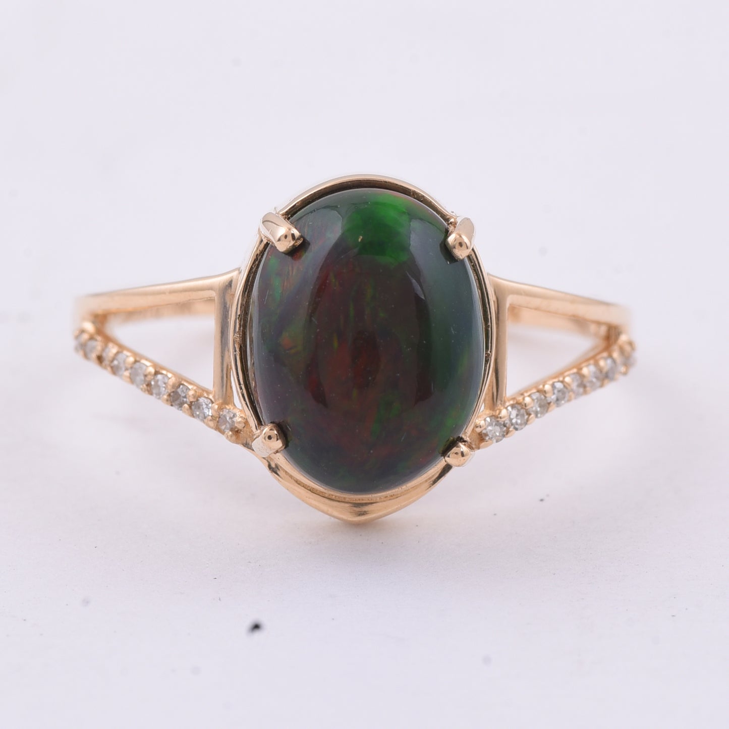 2.85 Ct Oval Cabochon Cut Natural Black Opal 14K Gold Ring