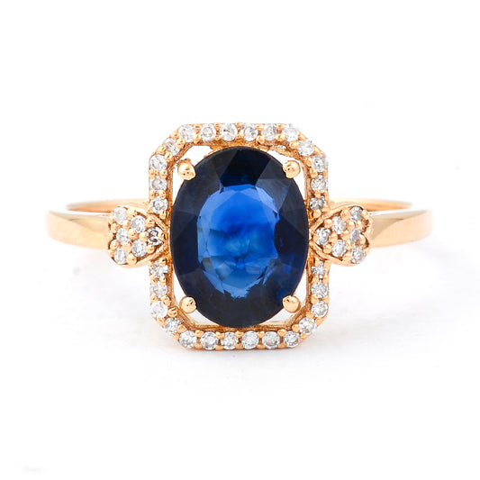 1.92 Ct Oval Mixed Cut Natural Sapphire 14K Gold Ring