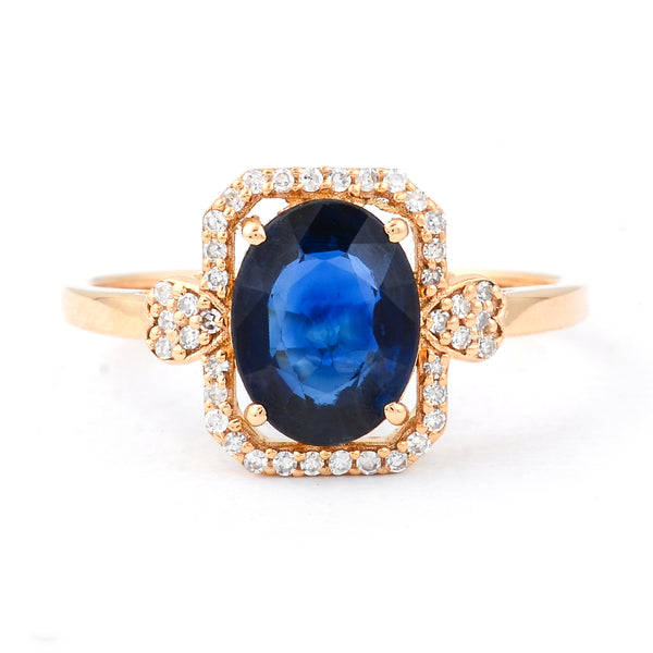 1.92 Ct Oval Mixed Cut Natural Sapphire 14K Gold Ring