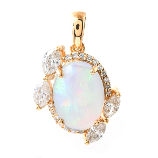 1.13 Ct Oval Cabochon Cut Natural Opal 14K Gold Pendant