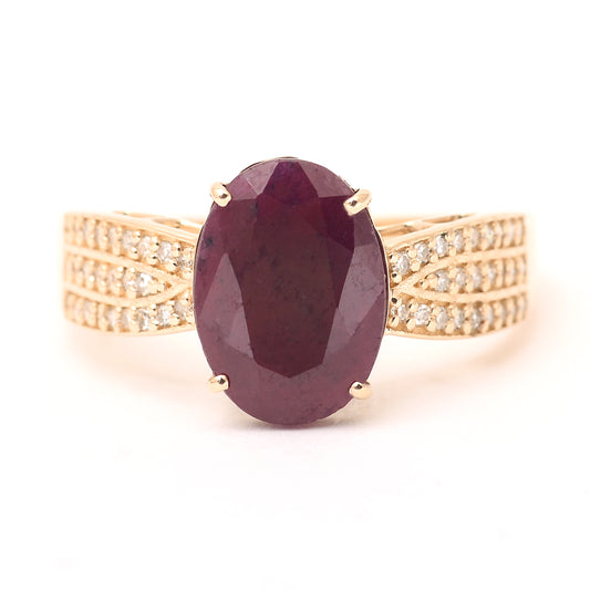 3.79 Ct Oval Mixed Cut Natural Corundum Ruby 14K Gold Ring