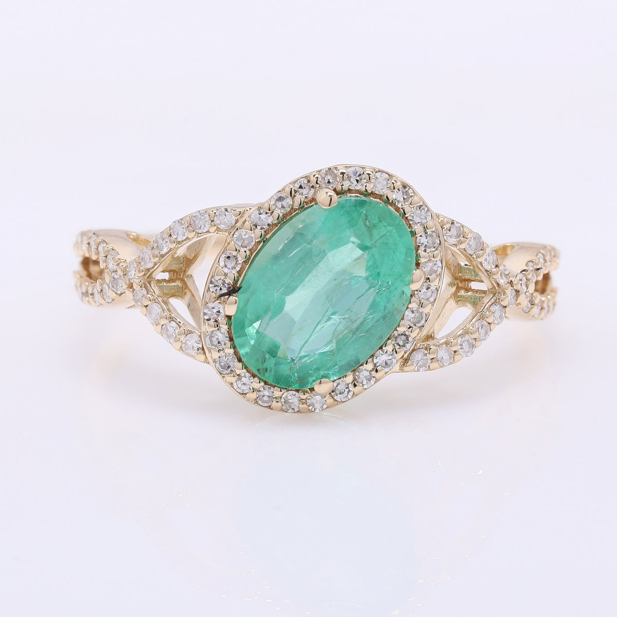 1.36 Ct Oval Mixed Cut Natural Emerald 14K Gold Ring
