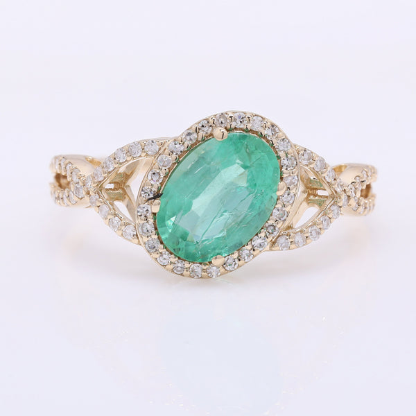 1.36 Ct Oval Mixed Cut Natural Emerald 14K Gold Ring