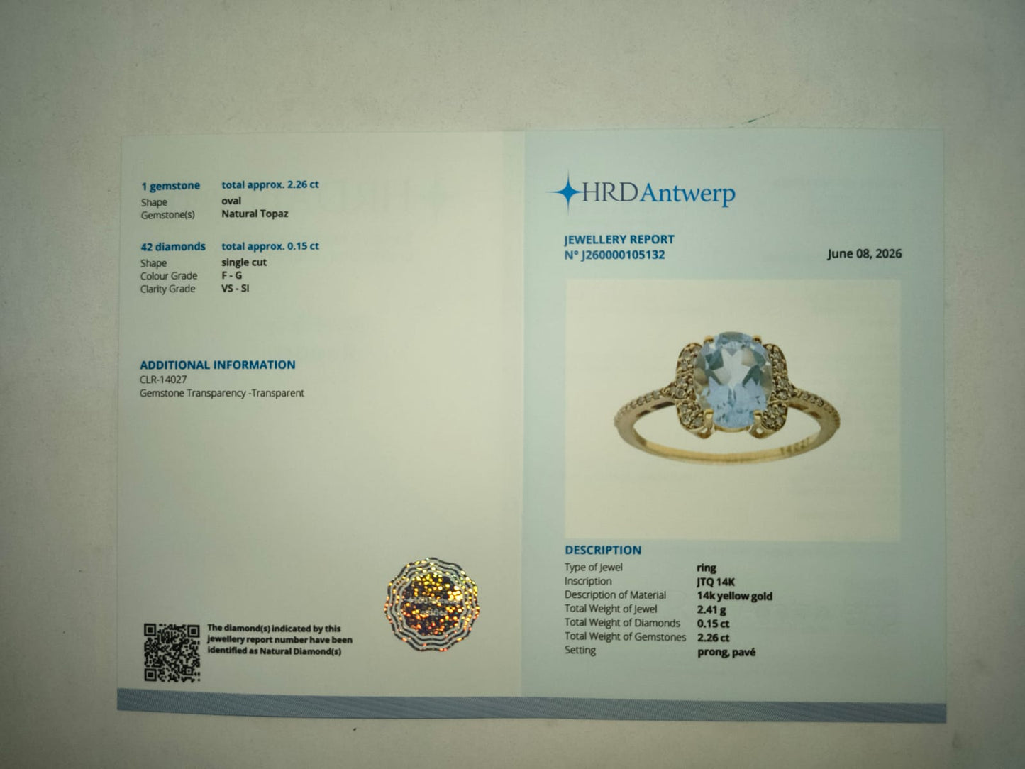 2.41 Ct Oval Mixed Cut Natural Topaz 14K Gold Ring