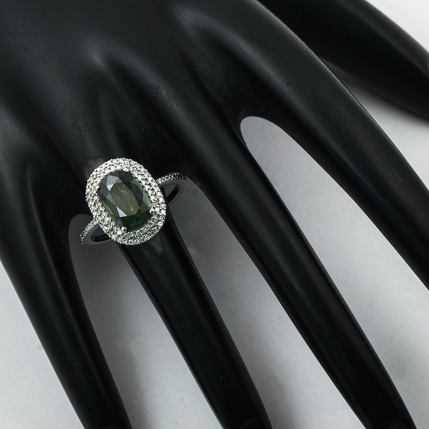2.41 Ct Cushion Mixed Cut Natural Green Sapphire 950 Platinum Ring