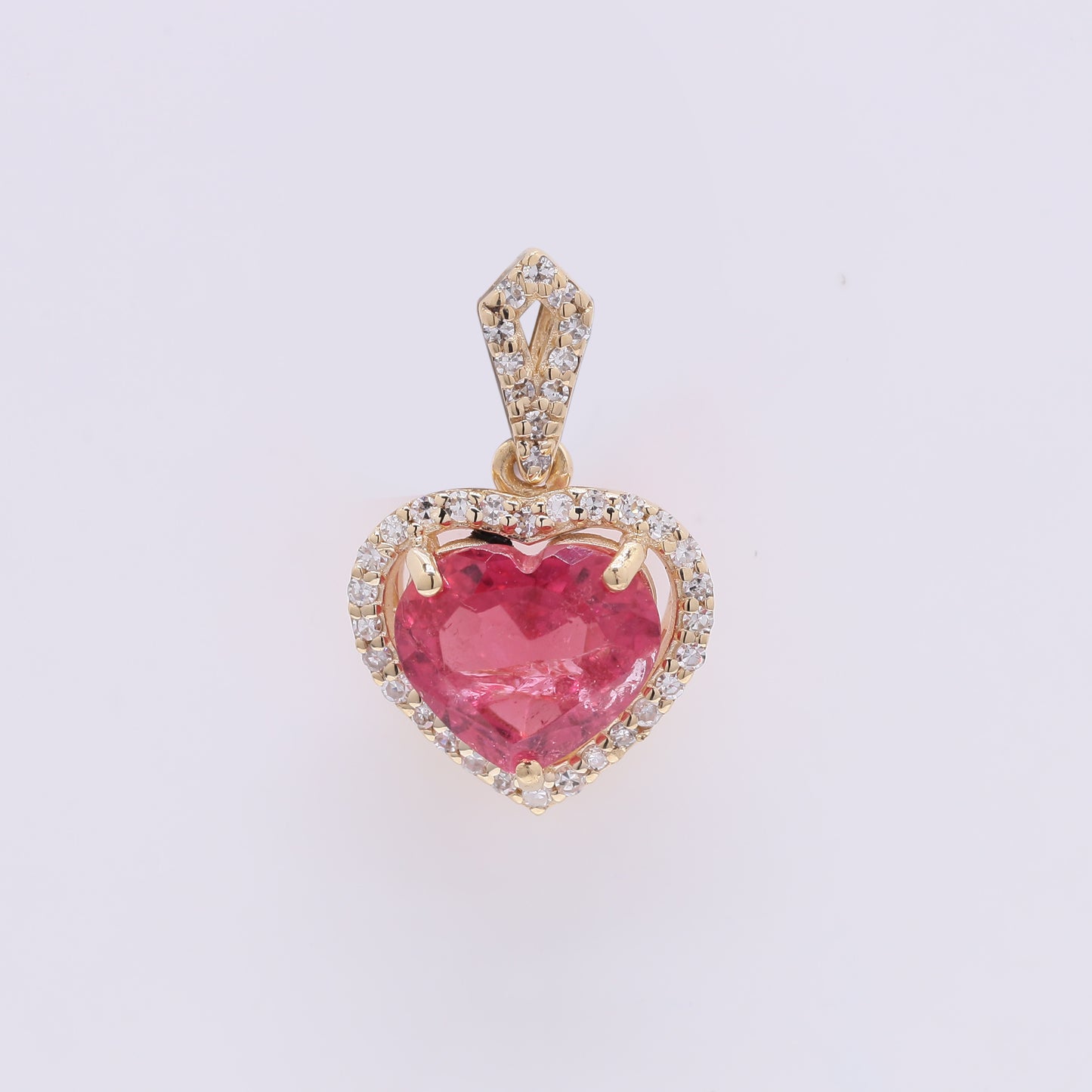 1.45 Ct Heart Mixed Cut Natural Pink Tourmaline 14K Gold Pendant