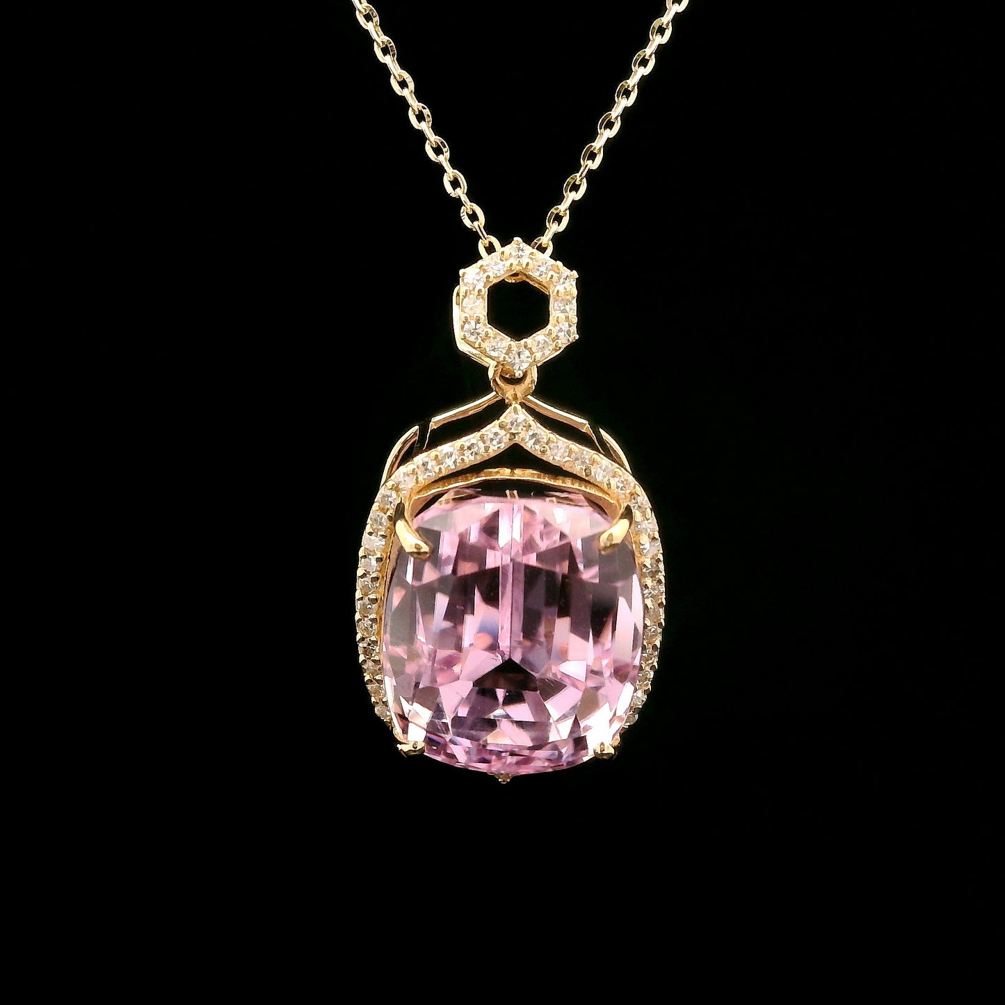 11.08 Ct Cushion Kunzite 14K Gold Pendant