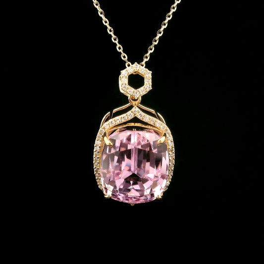 11.08 Ct Cushion Kunzite 14K Gold Pendant