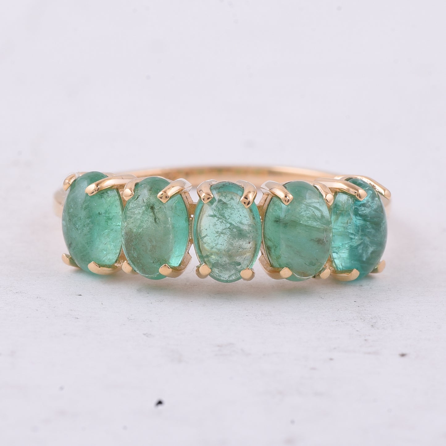 2.57 Ct Oval Cabochon Cut Natural Emerald 14K Gold Ring