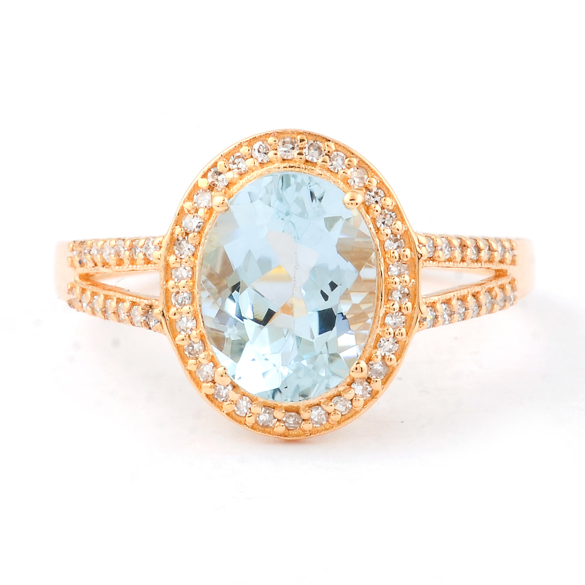 1.75 Ct Oval Mixed Cut Natural Aquamarine 14K Gold Ring