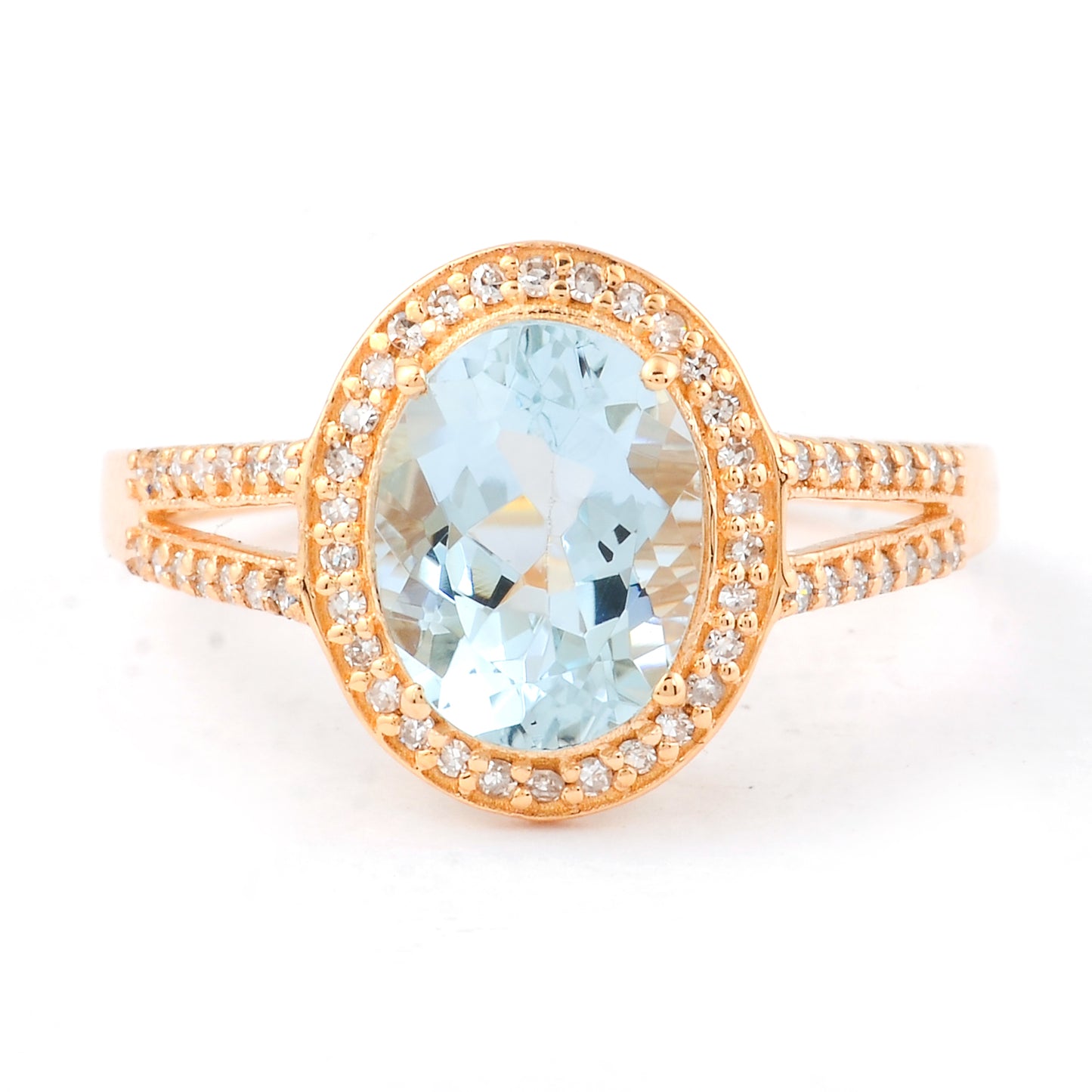 1.75 Ct Oval Mixed Cut Natural Aquamarine 14K Gold Ring