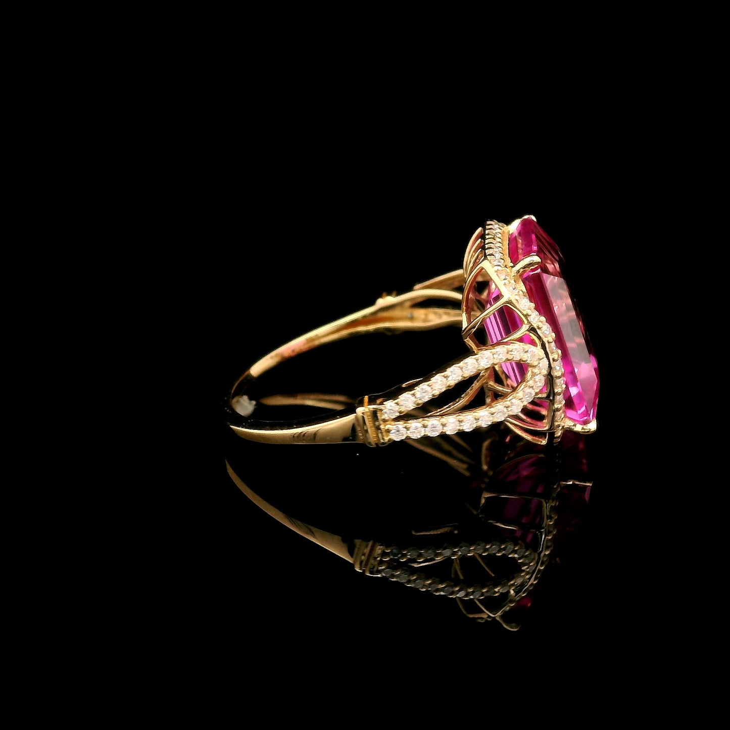 7.34 Ct Octagon Lab Grown Pink Sapphire 14K Gold Ring