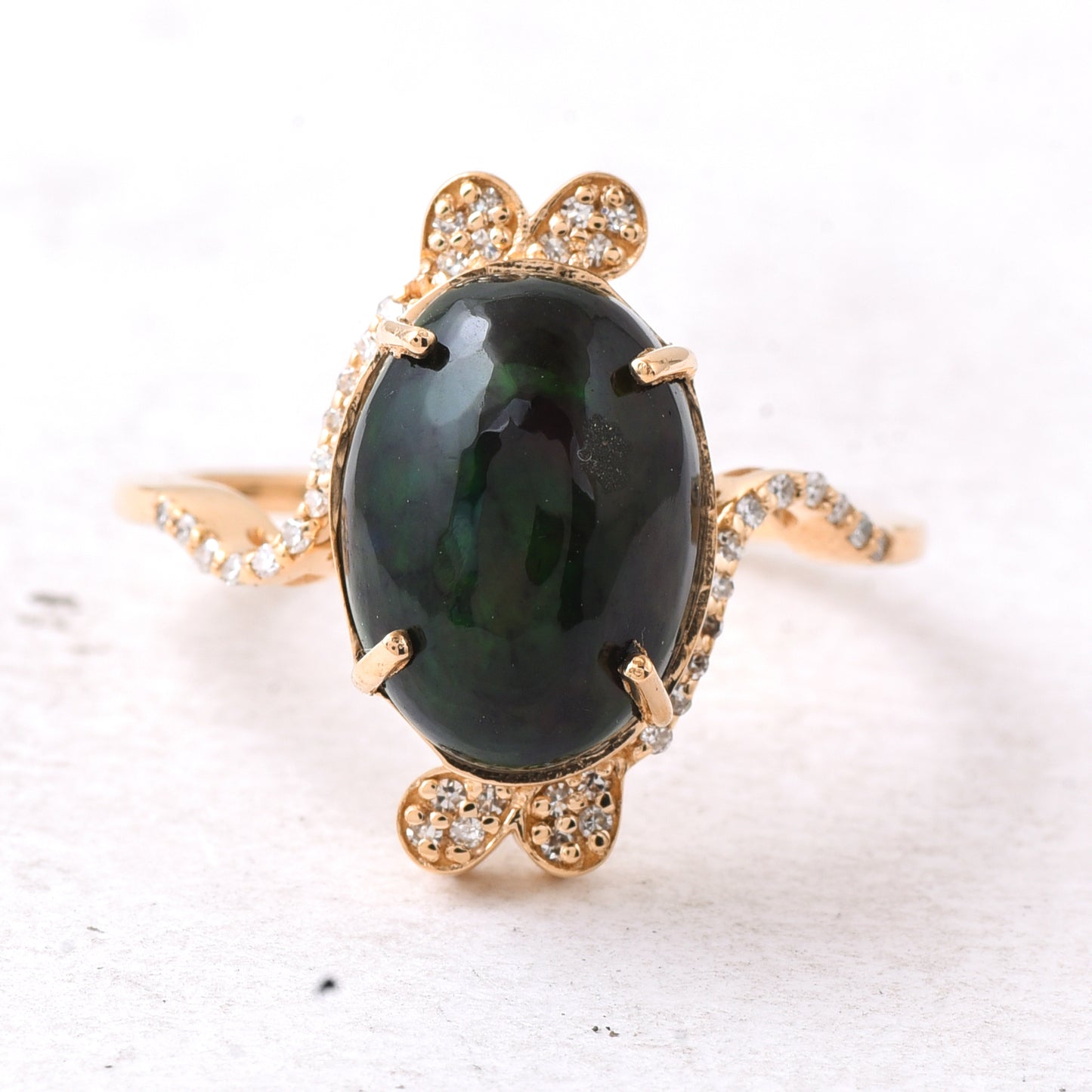 3.18 Ct Oval Cabochon Cut Natural Black Opal 14K Gold Ring
