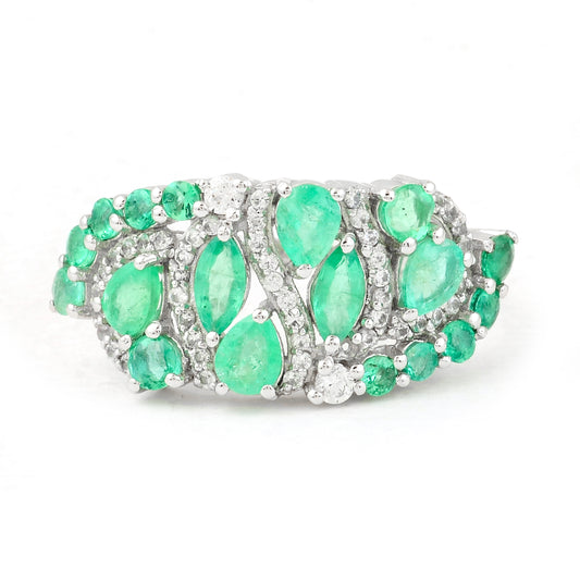 1.90 Ct Marquise Mixed Cut, Round Mixed Cut, Pear Mixed Cut Natural Emerald 950 Platinum Ring