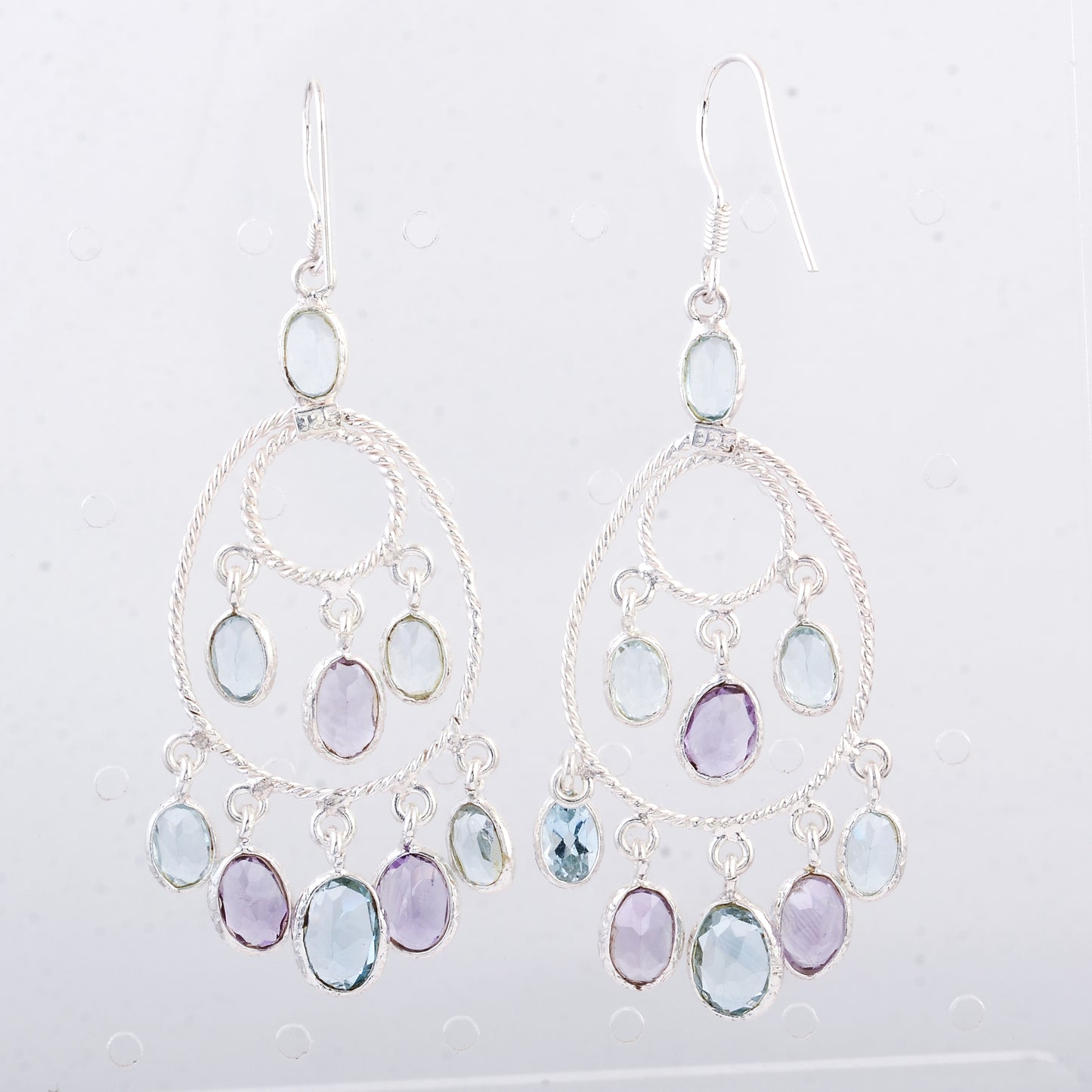 20.90 Ct Amethyst, Blue Topaz 925 Sterling Silver Earrings