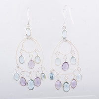 20.90 Ct Amethyst, Blue Topaz 925 Sterling Silver Earrings